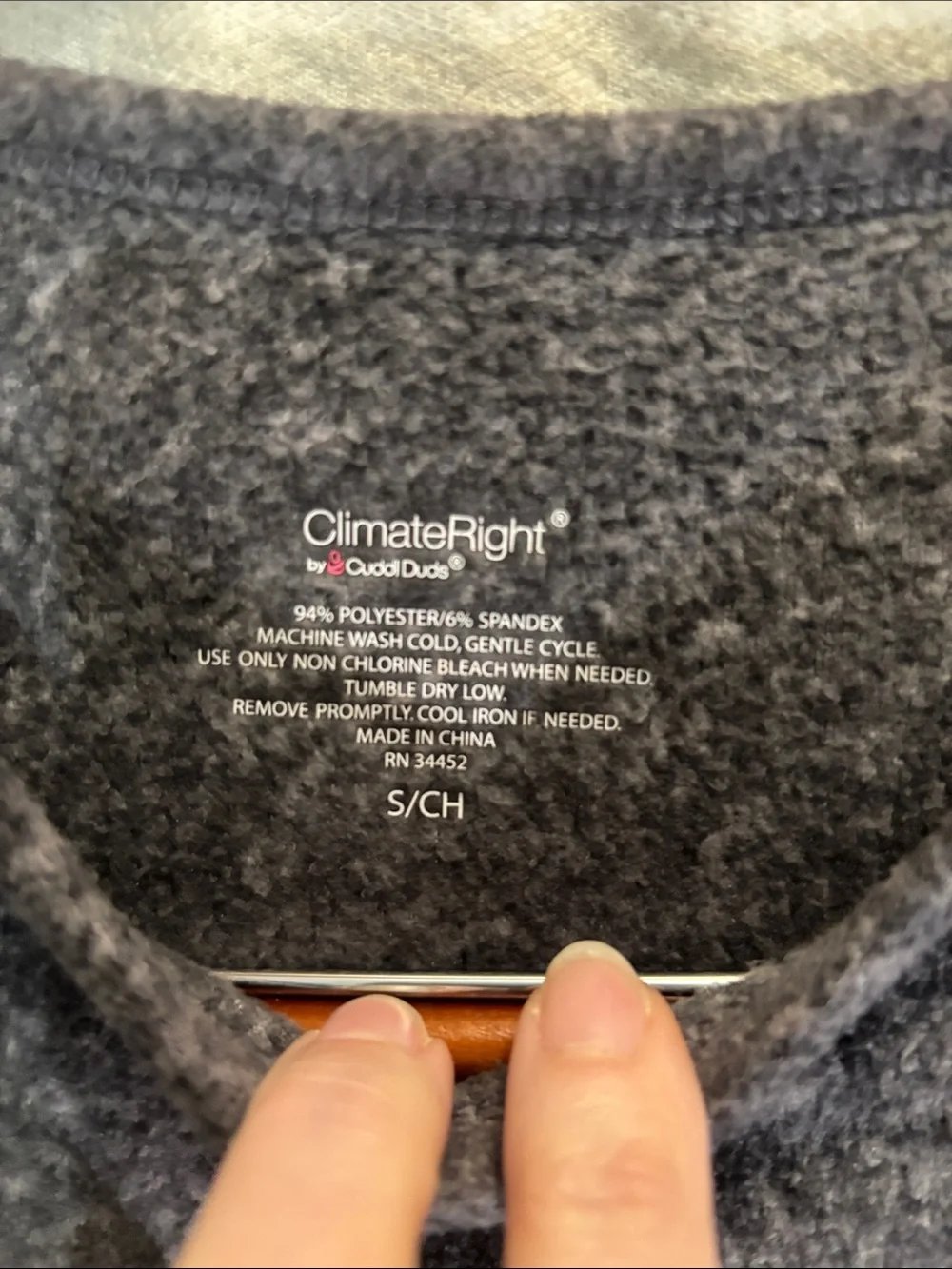 Cuddl Duds Fleecewear with Stretch Long Sleeve Crew Top Charcoal Heather Small